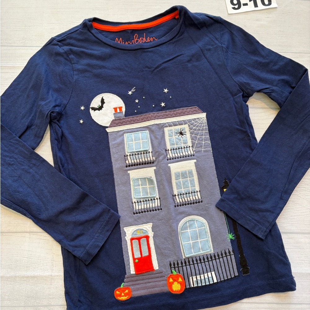 Mini Boden Haunted House Lift the Flap Long Sleeve Tee size 9-10